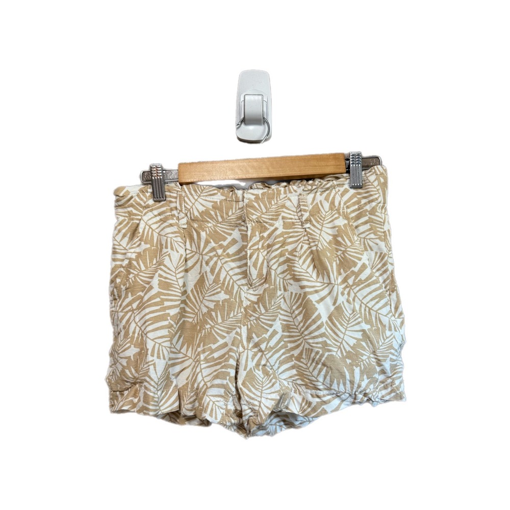 LOFT Shorts Women XS Tan Excellent Linen Blend Tropical Palm Paperbag Waist